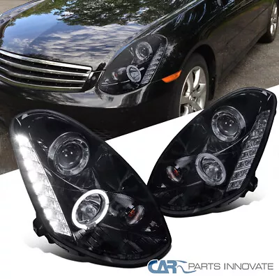 Glossy Black For 05-06 Infiniti G35 4Dr Smoke SMD LED DRL Projector Headlights • $217.95