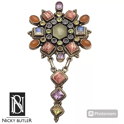 Large Nicky Butler Limited Edition Sterling Silver Multi Gemstone Pin Pendant  • $225