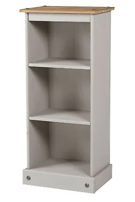 Corona Bookcase Low Narrow Grey Wax CD Storage Solid Pine By Mercers Furniture® • £55.99