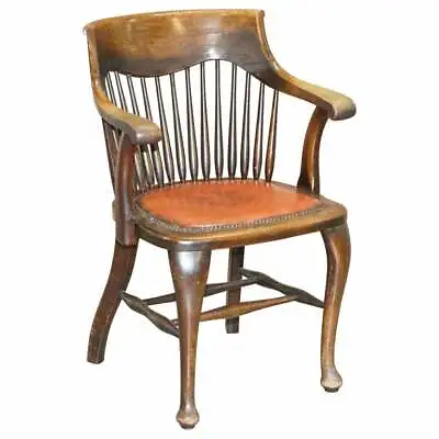 Lovely Antique English Edwardian Ralph Johnson Oak Captains Office Desk Armchair • £700