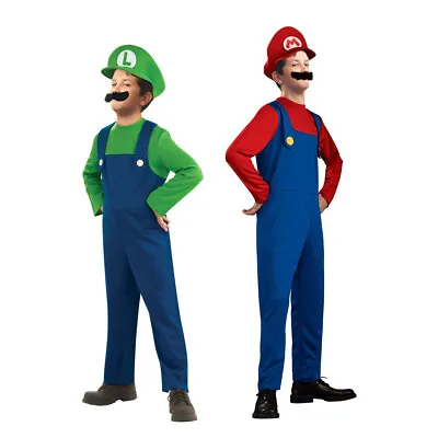 Boys Fancy Dress Mario Luigi Plumber Bros Halloween Party Costume Outfit  • £5.99