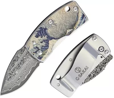 G.Sakai Money Clip Folding Knife 1.63  Damascus Steel Blade Stainless Handle • $80.19