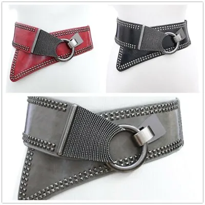 1Pc Women Punk Waistband Belt Studded Buckle Wide Corset Elastic Leather • £10.29