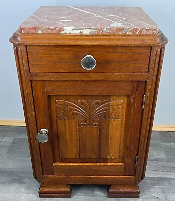 Carved French Antique Bedside Table Cupboard Cabinet With Marble Top (LOT 1787) • £199