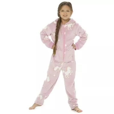 Girls Glow In The Dark Soft Flannel Fleece Unicorn A2Z Onesie One Piece Pyjamas • £12.99