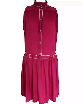 Martin Grant Pure Silk Pink Dress Belt Button Up Fit Flare Party Chic Boho L 12 • $12.42