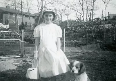 NT373 Original Vintage Photo EASTER GIRL WITH DOG C 1956 • $5.50