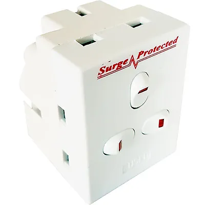 3 Way Mains Power Gang Extension Socket Adapter SURGE PROTECTED Multi Plug Block • £13.99