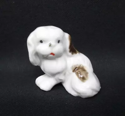 Vintage Miniature Dog Figurine 1.5  White With Brown Spots • $11.19