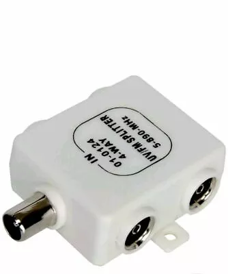 TV Aerial 4 Way Coaxial Cable Splitter Male Plug To 4 Female RF Socket Outlets • £6.49