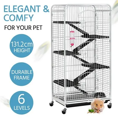 130cm Rat Cage Ferret Cage For Small Pet Animal W/ Rolling Stand & Bowl White • £74.98