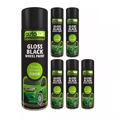 Autotek Gloss Black Wheel Multi-Purpose Spray Paint Tough Durable Finish 500mlx6 • £29.99