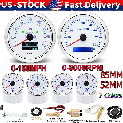 6 Gauge Set With Senders 85MM GPS Speedometer 0-160MPH With Tachometer 0-8000RPM • $161.41