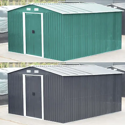 12x10ft Patio Lawn Gardening Tool Storage House Metal Steel Apex Roof Shed &Base • £599.95