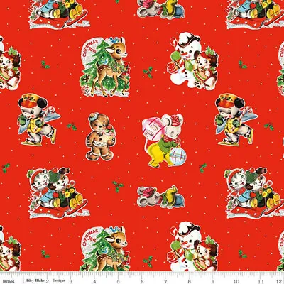 Retro Vintage Christmas Joys By Riley Blake Snowman On Red Cotton Fabric Hy • $5.95