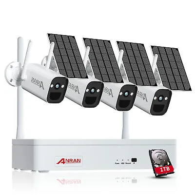 Wireless Outdoor Battery Security Camera System Solar Powered WiFi Audio 1TB HDD • $379.99