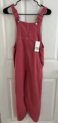 NWT Zara Girls 11/12 Textured Soft Denim Overalls Pink Cotton Linen  • $34.90