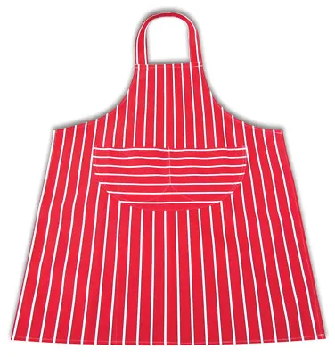 Large Apron Red & White 100% Cotton Butcher Stripe Chefs Aprons • £6.99