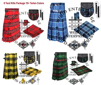 Scottish Multi Tartan 8 Yard Kilt With Sporran And Thistle Design Accessories • $89.30