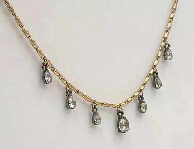 $8 • Buy ZARA Jewelry Necklace Rhinestone Teardrop Charms, Gold Chain 8  Drop