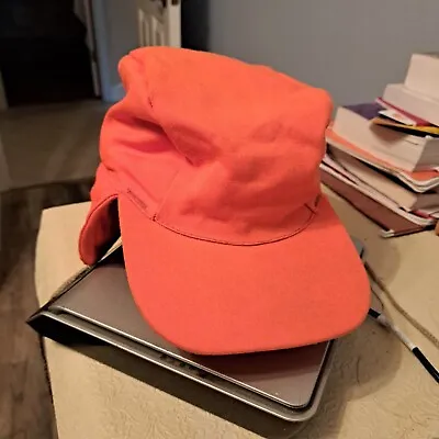 Vintage Safety Orange EDDIE BAUER  Ear Flap Hunting Hat Cap NICE • $19.95