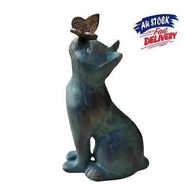 Cat With Butterfly Statue Curious Garden Sculpture Outdoor Ornament Decoration • $19.93