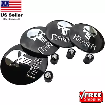 Punisher Wheel Center Hub Cap Sticker Decal 2.2  & Wheel Tire Valve Caps BUNDLE • $10.80