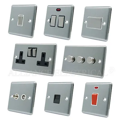 Full Range Satin Chrome Classical Sockets Switches Dimmers Black Metal Rocker • £9.31