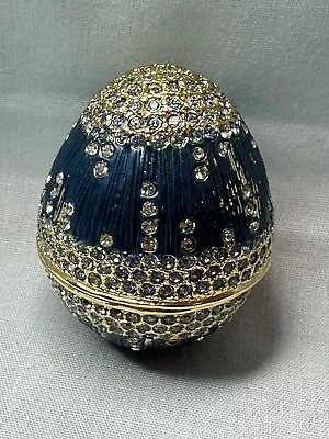 ZANZIBAR Jeweled Russian Style Blue Egg Trinket Box - No Stand • $30