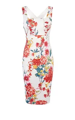 Karen Millen Signature Stretch Floral Pencil Dress WhiteMulti Size 10 BNWT DY221 • £80