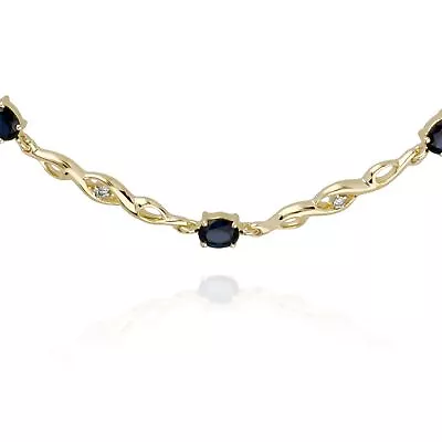 Classic Style Oval Sapphire & Diamond Tennis Bracelet In 9ct Yellow Gold • £325