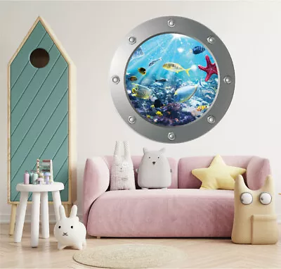 Porthole Wall Sticker Fish Underwater Decal Wall Art Self Adhesive P0001 • £29.99