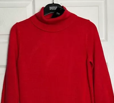 M&S Ladies Jumper Flame Red High Roll Neck Stay Soft Knit BNWT Marks Polo • £12.95