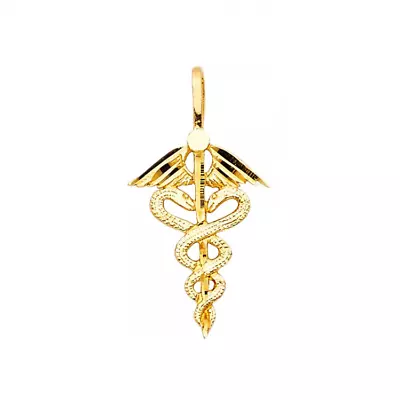 14K Solid Yellow Gold Caduceus Pendant - Medical Doctor Nurse Necklace Charm • $79.40