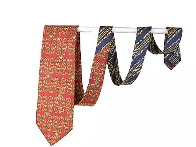 GIANNI VERSACE Baroque Medusa Red & Yellow & Blue Silk Tie 142x9.5 Cms • $29.98