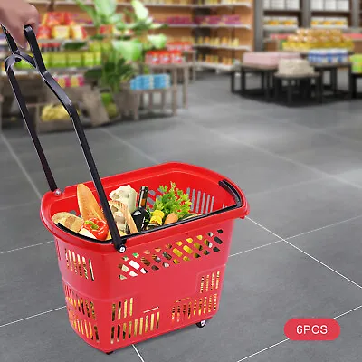 Modern Rolling Shopping Basket With Handle Red Shopping Carts Heavy Duty 6 Pack • $71.10