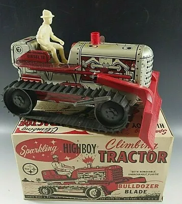 MARX 1950s CLIMBING TRACTOR SPARKLING BULLDOZER BLADE WINDUP TOY TIN MIB VINTAGE • $312.43