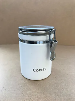 White Ceramic Coffee Storage Jar With Chrome Clip Lip • £3.50