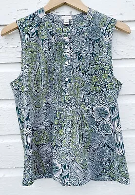 J. Crew Blouse Sleeveless Tunic Top Buttons Paisley Floral Botanical Sz 6 Small • $18