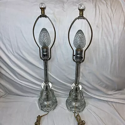 Pair Of Stacked Ball Etched Crystal Vintage Table Lamps NICE! 22 “ Tall W/Finial • $82.50