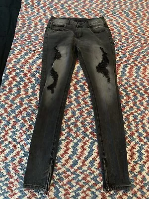 Young And Reckless Skinny Jeans Black Distressed Zippers Legs Check Pictures • $13.50