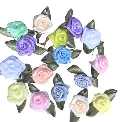 PASTEL MIX Rosebuds Roses Satin Flowers Wedding Card Rose Buds 25 50  500 • £26.99