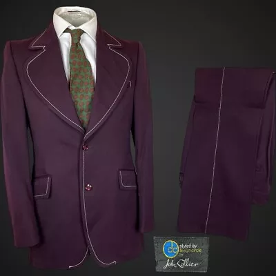 Vintage 70’s Suit Men’s 36” 28” Purple Burgundy John Collier Disco Flare Retro • $186.50