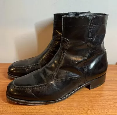 VTG Florsheim Imperial Moc Toe Ankle Boots Black Leather Size 10 3E • $52.48