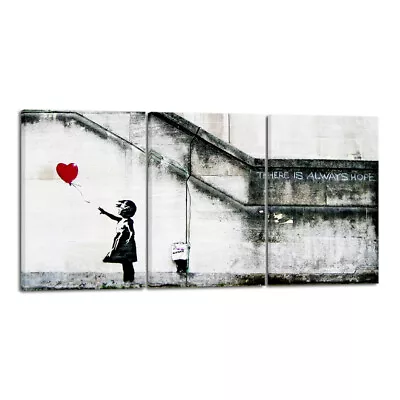 3 Piece Banksy Grafitti Girl With Red Balloon Modern Stretched Canvas Wall Art • $42.39