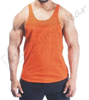 Mens Bodybuilding Gym Stringer Vest Y Back Racer Back Tank Top Fade Out Gym Vest • £6.49