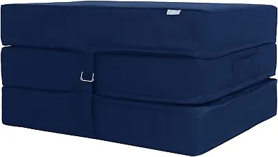 Fold Out CUBE Futon Single Guest Z Chair Bed Folding Mattress Sofa Bed (Navy) • £47.99
