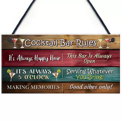Cocktail Bar Rules Novelty Sign For Home Bar Garden Cocktail Bar Accessories • £3.99