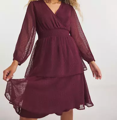 SIMPLY BE LADIES DOBBY WRAP SKATER DRESS BLACK / PURPLE NEW (ref R/428) • £24.95