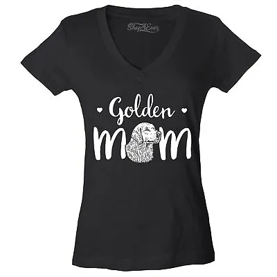 $14.99 • Buy Golden Retriever Mom White Women's V-Neck T-shirt Dog Mom Life Is Golden Tee